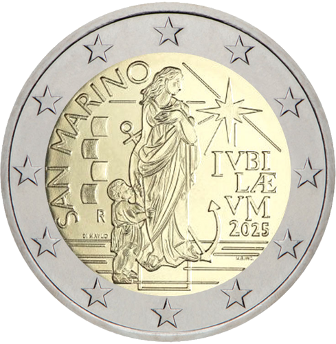 2025 San Marino Pilgrims of Hope 2 Euro BU Coin in Card (2)