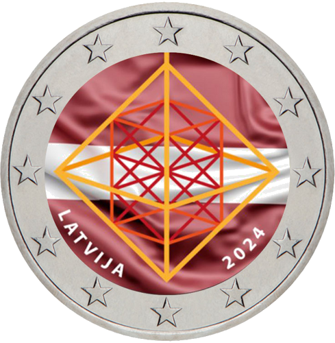 2024 Latvija Šiaudiniai sodai 2 eurų moneta (spalvota) (1)