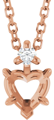 14K Rose 5x5 mm Heart .03 CT Natural Diamond Semi-Set 16-18  Necklace (1)