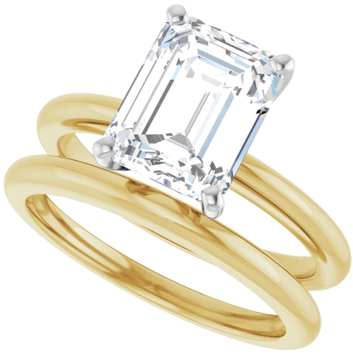 14K Yellow   White  9x7 mm Emerald Solitaire Engagement Ring Mounting (10)