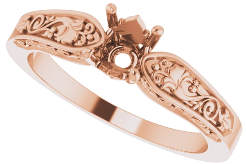 Sužadėtuvių Žiedas „Floral Solitaire“ 585 Rožinis Aukso Round 5.2mm (5)