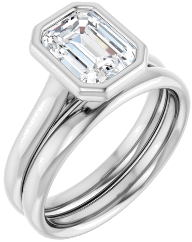 Sužadėtuvių Žiedas „Bezel-Set Solitaire“ 585 Baltojo Aukso Emerald 8mm x 6mm (6)