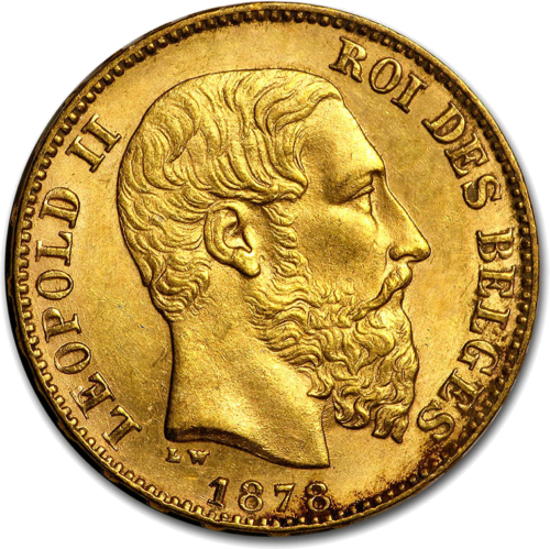 20 frankų Leopoldas II Belgijos Karalystė auksinė moneta (1)