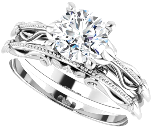 14K White 6.5 mm Round Sculptural-Inspired Solitaire Engagement Ring Mounting (10)