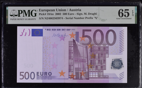 2002 gada 500 eiro banknote PMG GEM UNC 65 (2)