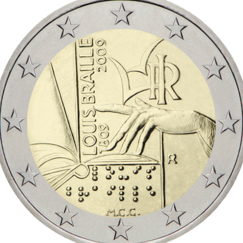 2009 Италия Луи Брайль монета 2 евро (2)
