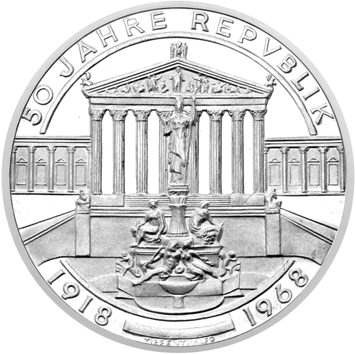 50 šiliņu Republikas jubileja 1968 Austrija sudraba monēta (1)