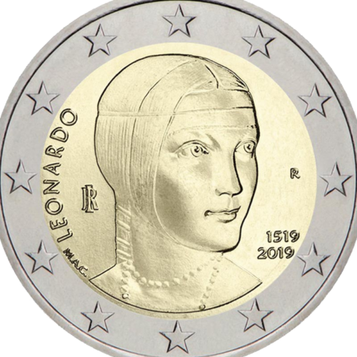 2019 Италия Леонардо да Винчи монета 2 евро (2)