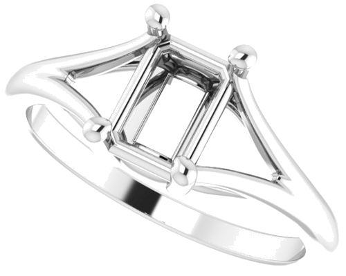 14K White 7x5 mm Emerald 4-Prong Cathedral Split Shank Engagement Ring Mounting (5)