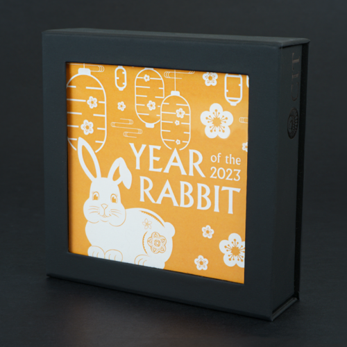 2023 Kiškio metai Mongolija 1 oz sidabrinė moneta dėžutėje (paauksuota) (5)