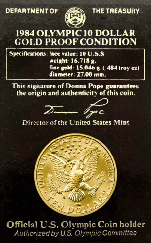 1984 JAV Olimpinės žaidynės 10 dolerių auksinė Proof  moneta (6)