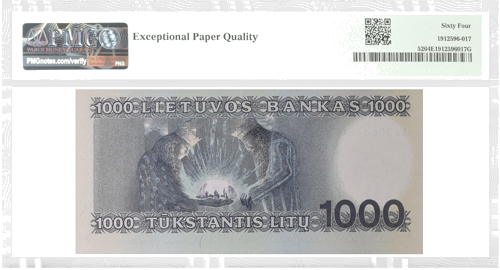 1991 Lietuva 1000 litų banknotas PMG GEM UNC 64 (2)