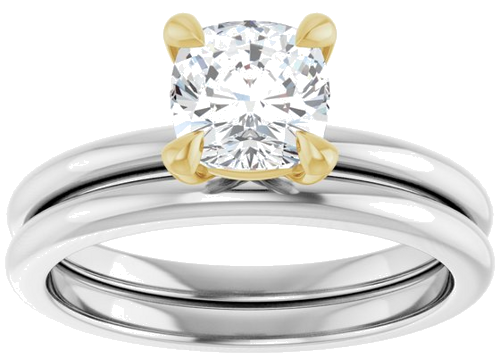 14K White Yellow 6x6 mm Cushion Solitaire Engagement Ring Mounting (8)