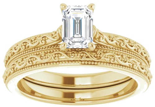 Sužadėtuvių Žiedas „Solitaire Sculptural“ 14k yellow gold Emerald 6mm x 4mm (8)