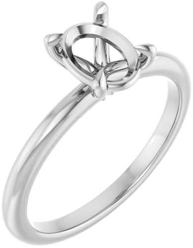 14K White 8x6 mm Oval Solitaire Engagement Ring Mounting (1)