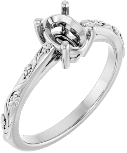 14K White 7x5 mm Oval Solitaire Engagement Ring Mounting (1)
