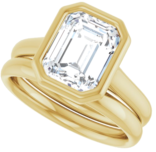 Sužadėtuvių Žiedas „Bezel-Set Solitaire“ 585 Geltonojo Aukso Emerald 9mm x 7mm (10)