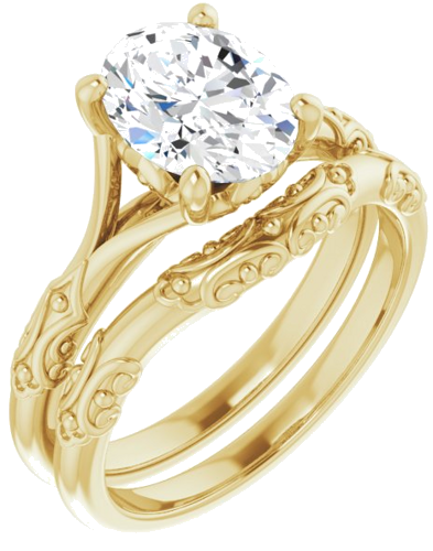 Sužadėtuvių Žiedas „Solitaire Split Shank“ 585 Geltonojo Aukso Oval 9mm x 7mm (6)