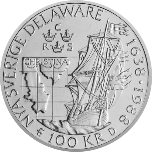 100 kronu jaunās kolonijas Zviedrijas sudraba monēta (1)