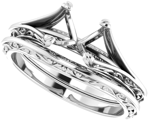 14K White 5 mm Square Engagement Ring Mounting (10)