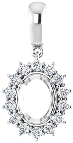14K White 9x7 mm Oval 3 8 CTW Natural Diamond Semi-Set Pendant (1)