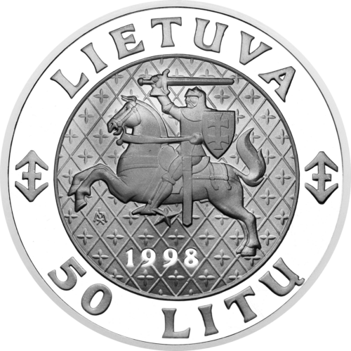1998 Великий Князь Ольгерд Литва 50 литов серебряная монета (2)