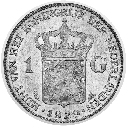 1 guldenis Vilhelmīne (1922–1945) Nīderlande sudraba monēta (2)