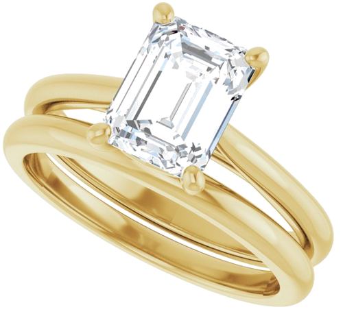 18K Yellow 8x6 mm Emerald Solitaire Engagement Ring Mounting (10)