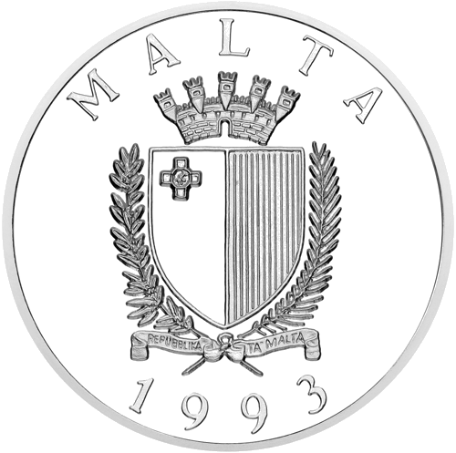 1993 Kristīgās Eiropas aizsardzība Malta 5 liras 10 ekju sudraba monēta (2)