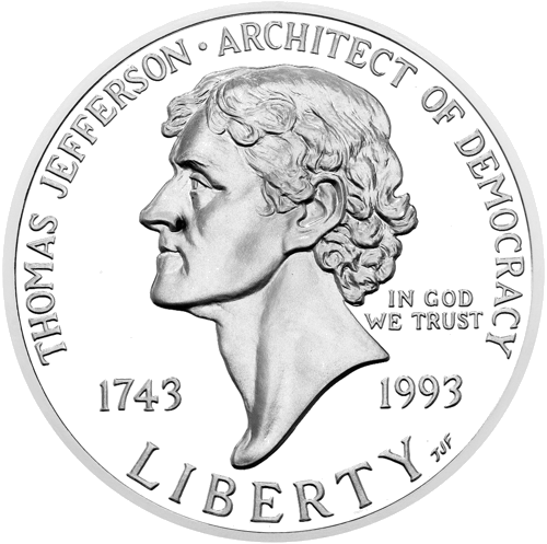 1993 Том Джеферсън САЩ 1 долар сребърна монета (2)