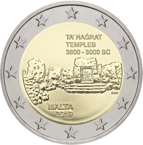 2019 Мальта Храмы Та’ Хаджрати монета 2 евро BU в карточке (2)