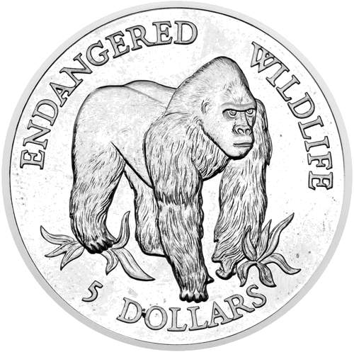 5 doleriai Gorila 1992 Kuko salos sidabrinė moneta (1)