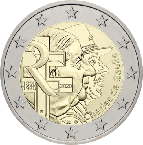 2020 Франция Шарль де Голль монета 2 евро (1)