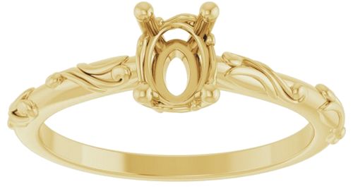 14K Yellow 7x5 mm Oval Solitaire Scroll Engagement Ring Mounting (3)