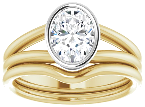 Sužadėtuvių Žiedas „Bezel-Set Solitaire“ 750 Baltojo Ir Geltonojo Aukso Oval 8mm x 6mm (8)