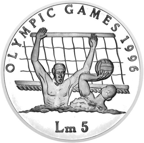 5 лир Олимпийские игры 1996 Мальта серебряная монета (1)