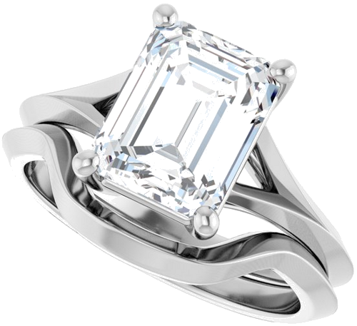 Sužadėtuvių Žiedas „Solitaire Split Shank“ 14k white gold Emerald 9mm x 7mm (10)