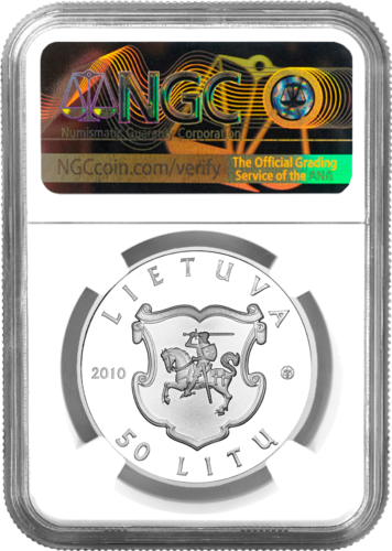 2010 Biržų pilis Lietuva 50 litų sidabrinė moneta PF 69 ULTRA CAMEO (2)