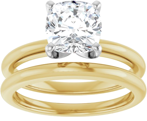 14K Yellow   White  7x7 mm Cushion Solitaire Engagement Ring Mounting (8)