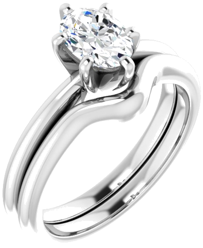 Sužadėtuvių Žiedas „Solitaire“ 585 Baltojo Aukso Oval 7mm x 5mm (6)