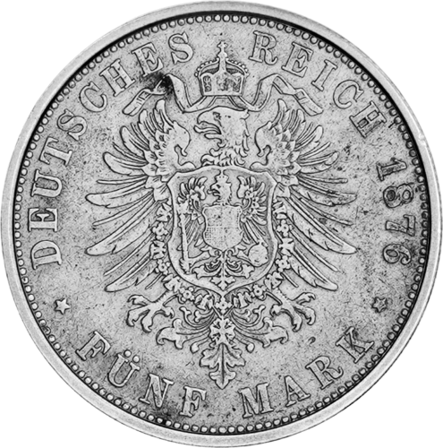 5 марок Вильгельм I (1874-1876) Германская империя серебряная монета (2)