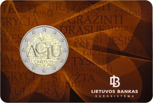 2015 Lietuva Lietuvas (PALDIES) 2 eiro BU monēta uz kartes (1)