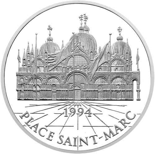 100 Frankų Švento Marko katedra 1994 Prancūzija sidabrinė moneta (1)
