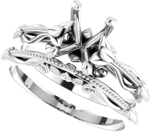 14K White 7x5 mm Emerald Sculptural-Inspired Engagement Ring Mounting (10)