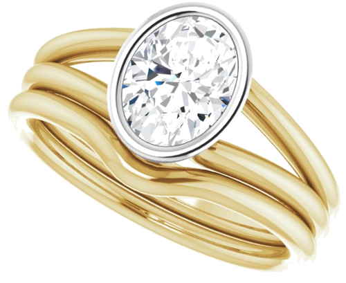 Sužadėtuvių Žiedas „Bezel-Set Solitaire“ 750 Baltojo Ir Geltonojo Aukso Oval 8mm x 6mm (10)