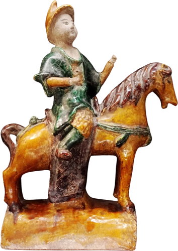 Glazēta keramikas jumta kores figūra ar jātnieku uz zirga, Minu dinastija, Ķīna, 14. – 17. gadsimts (2)