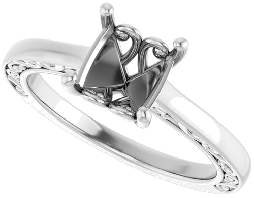 14K White  7 mm Cushion Solitaire Engagement Ring Mounting (5)