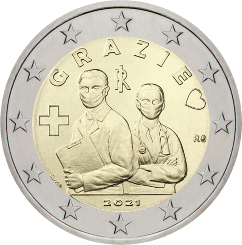 2021 Италия Mонета от 2 евро Grazie (Благодаря) (1)