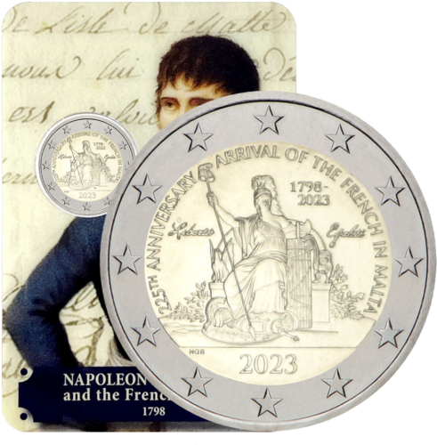 2023 Малта Наполеон Бонапарт Монета от 2 евро на карта BU (1)