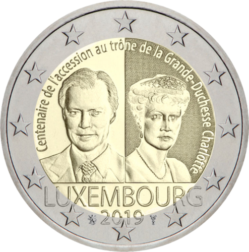 2019 Liuksemburgas Kunigaikštienė Šarlotė 2 eurų moneta (1)
